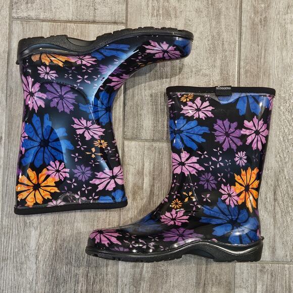 Sloggers Rain Garden Boots Womens 9 Flower Power Mid Calf Waterproof Comfort - Picture 1 of 10